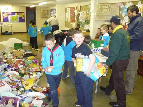 Collecting cardboard at the start of the challenge.