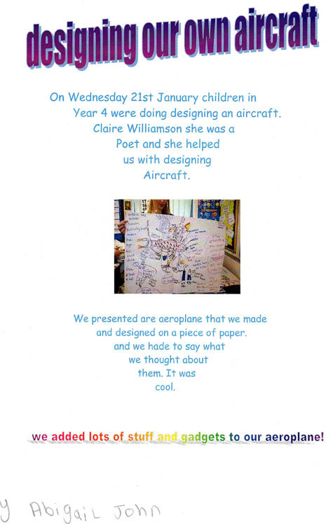 Year 4 took part in some BAC 100 workshops in the spring term last year. Here are some of their pictures and written work with a poem the class created.
