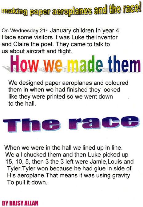 Year 4 took part in some BAC 100 workshops in the spring term last year. Here are some of their pictures and written work with a poem the class created.