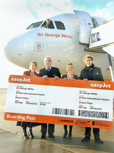 Sir George White and family with giant ticket (BIA).