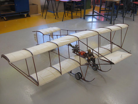 They have constructed a 1/6th scale model of a Bristol Boxkite which will be suspended from the ceiling in the college's reception.