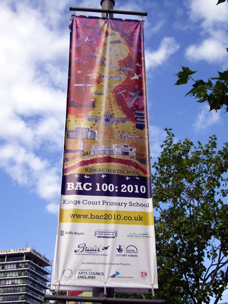 The six BAC 100 large-scale collages were available to view as banners and flags in Bristol city centre in September.