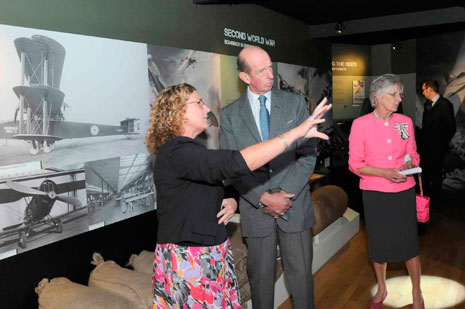 Katherine Hann (Exhibition Manager) with HRH and Mary Prior (Lord Lieutenant for Bristol) in the World War Two bunker.